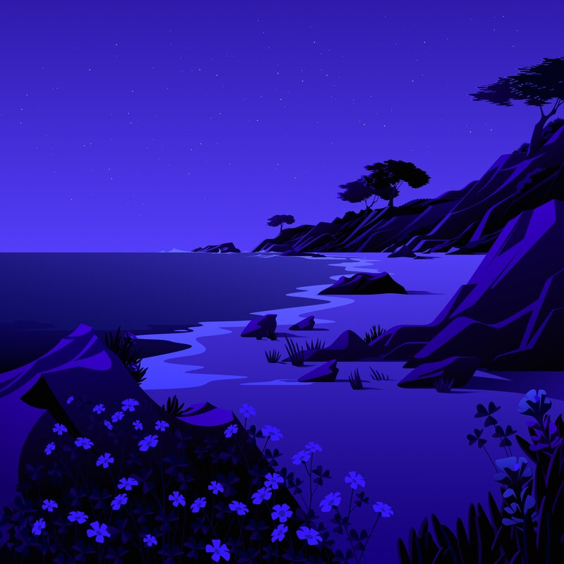 Coastal Landscape at Night — Blue
