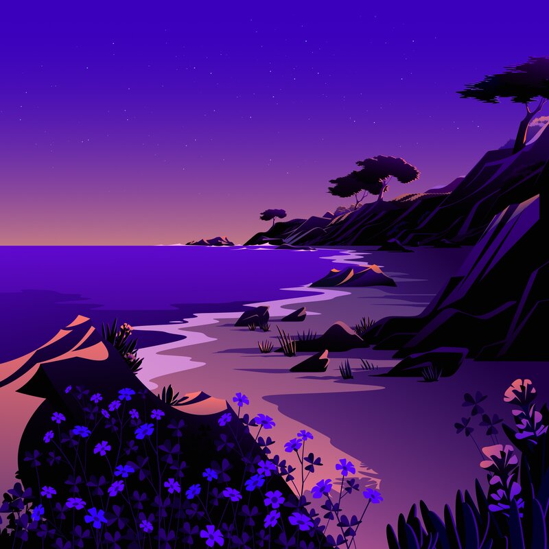 Coastal Landscape at Night — Purple