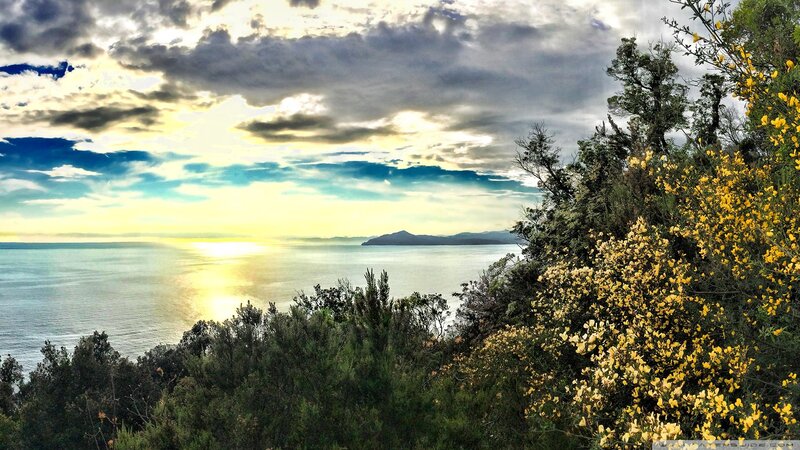 Coastal Landscape at Sunset — Blue, Dramatic, Photograph, Sea, Clouds