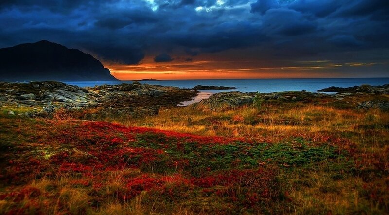 Coastal Landscape at Sunset — Blue, Dramatic, Photograph