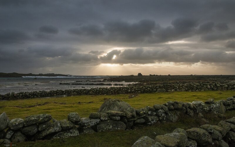 Coastal Landscape at Sunset — Gray, Dramatic