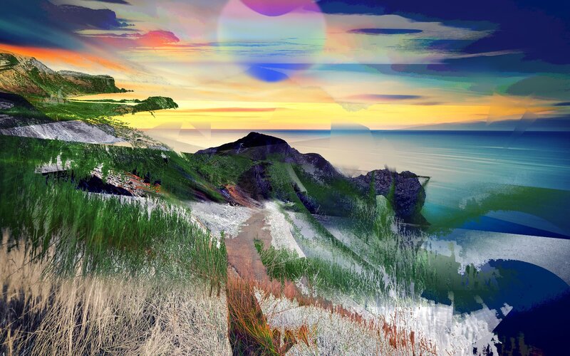 Coastal Landscape at Sunset — Yellow, Dramatic