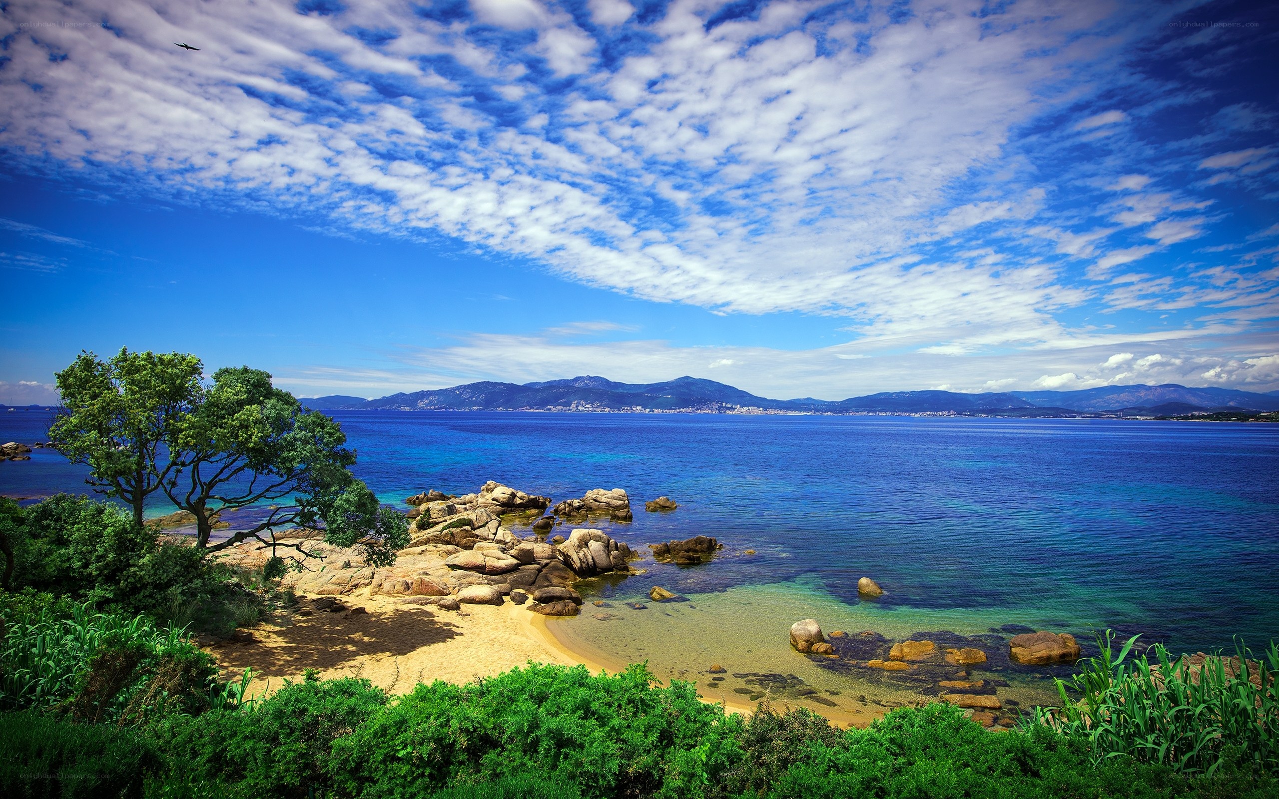 Coastal landscape with blue sea