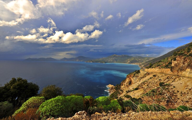 Coastal landscape with blue sea