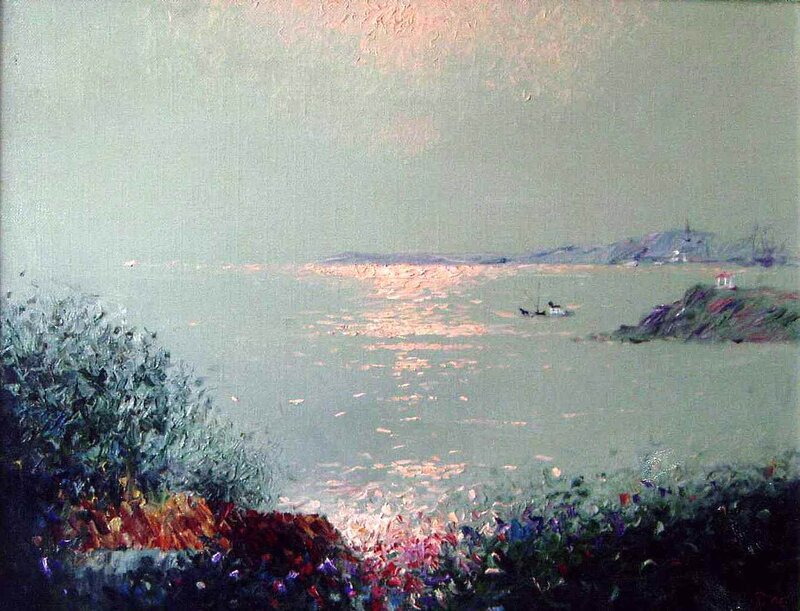 Coastal Landscape with Boats — Green