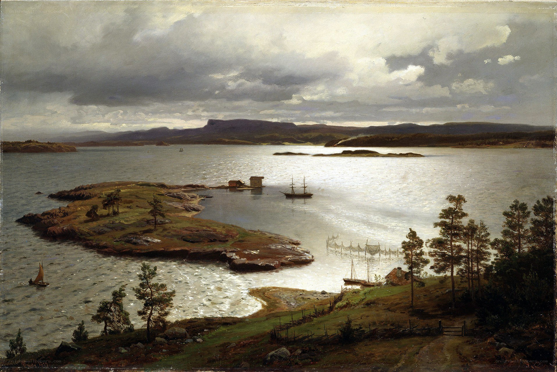 Coastal landscape with boats