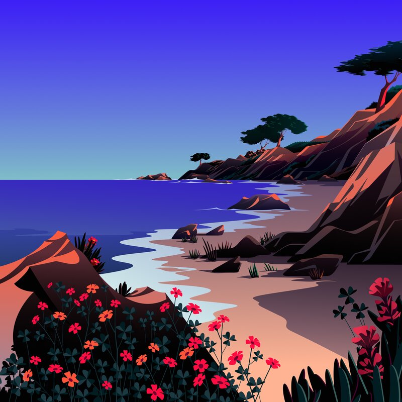 Coastal Landscape with Flowers — Blue