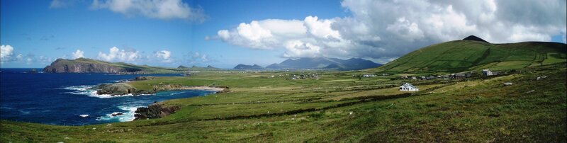 coastal landscape with green hills