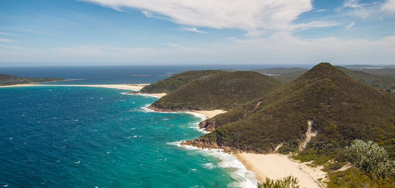 Coastal Landscape with Hills — Blue, Serene, Afternoon, Photograph