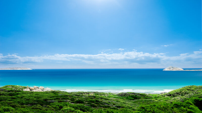 Coastal Landscape with Islands — Blue, Serene, Afternoon