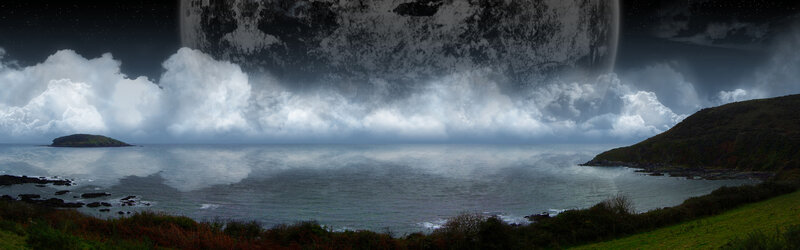 Coastal Landscape with Moon — Gray