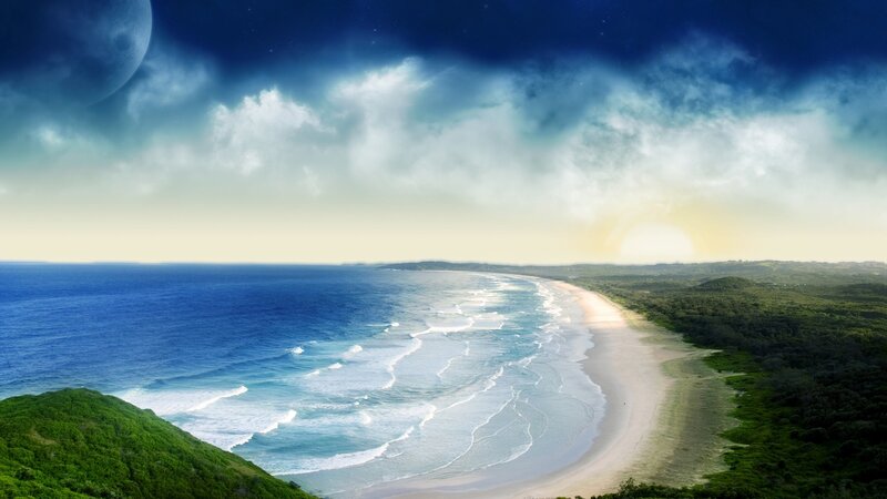 coastal landscape with moon