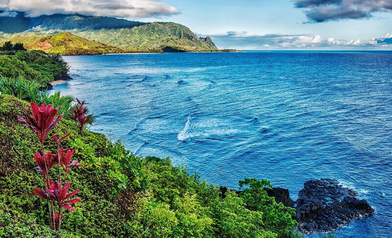 Coastal Landscape with Mountains — Blue