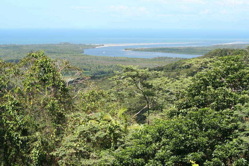 Coastal landscape with river and ocean