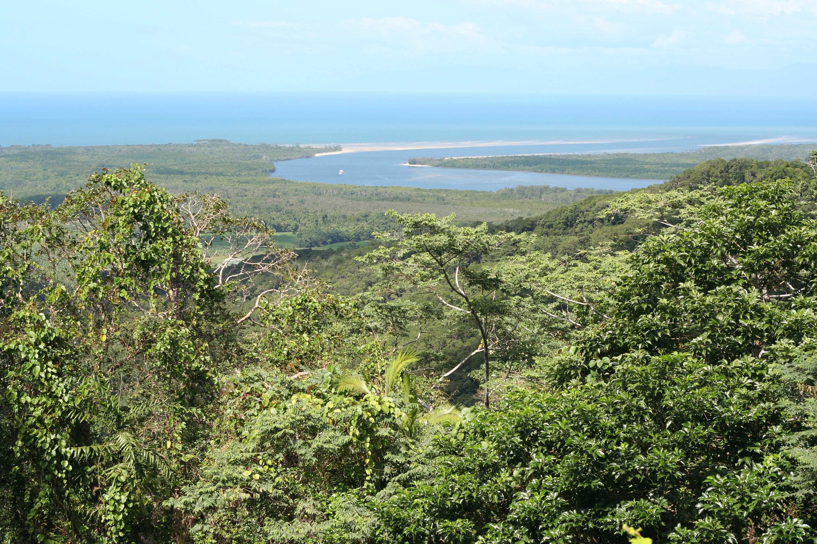 Coastal landscape with river and ocean