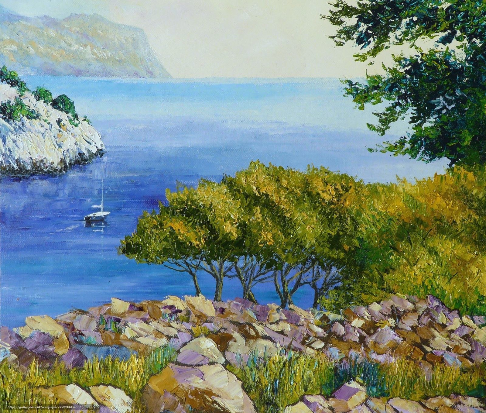 Coastal Landscape with Sailboat