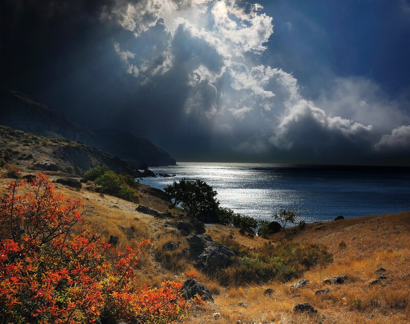 Coastal Landscape with Sea — Blue, Dramatic, Afternoon