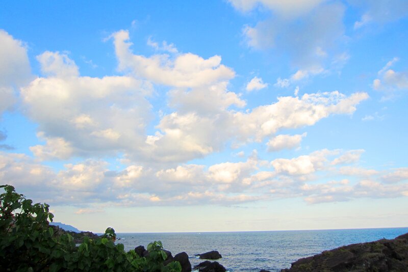 Coastal Landscape with Sea — Blue, Serene, Afternoon, Photograph