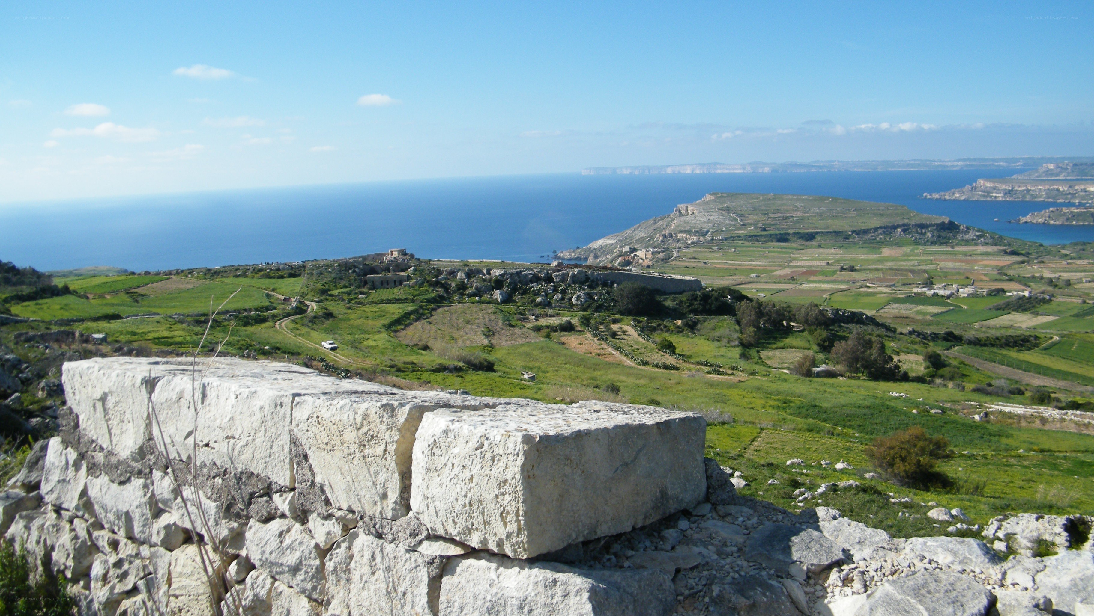 coastal landscape with stone wall