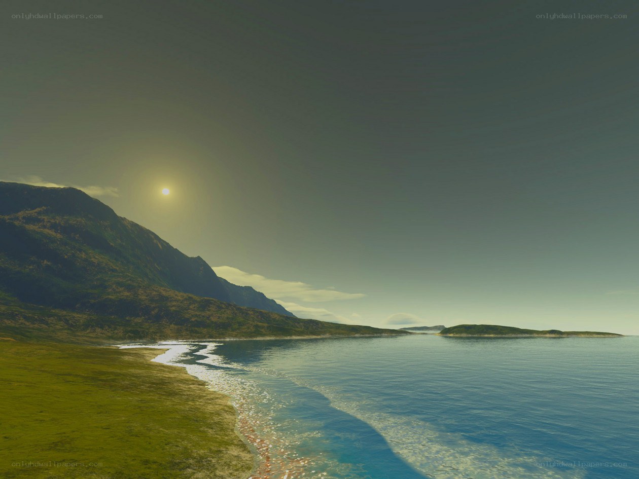 coastal landscape with sun