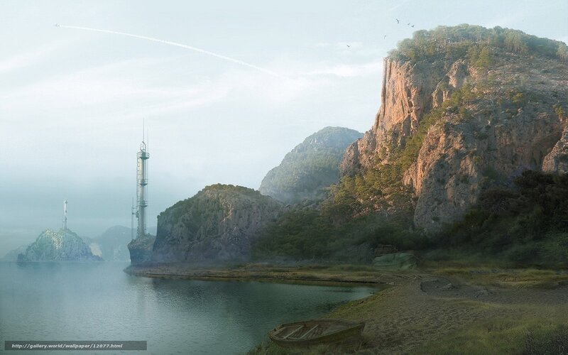 Coastal landscape with towers