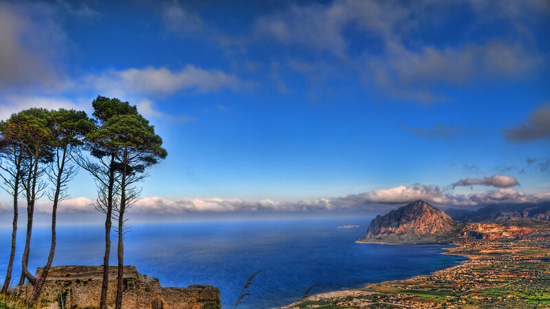 Coastal Landscape with Trees — Blue