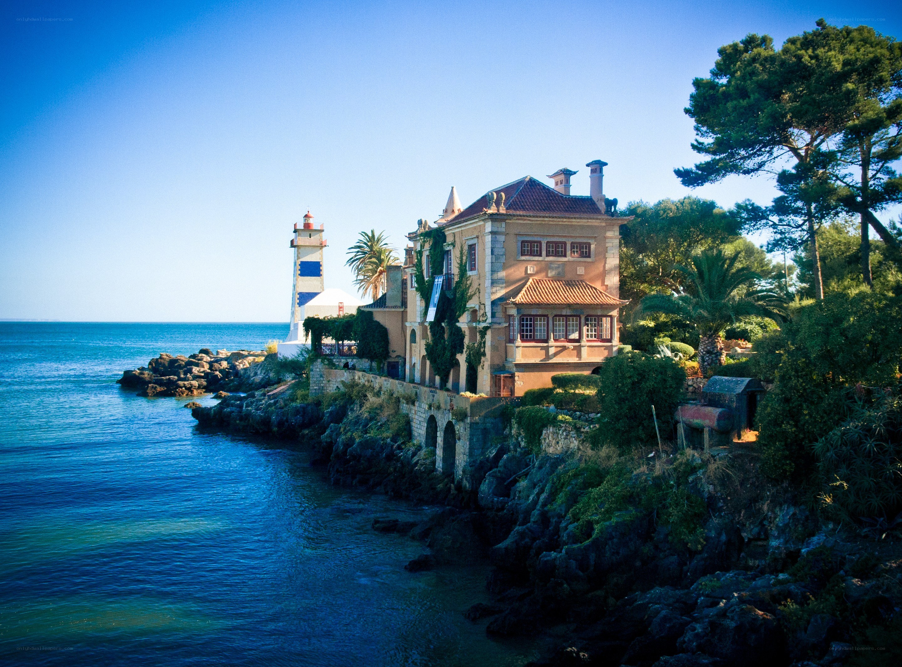 Coastal lighthouse and villa