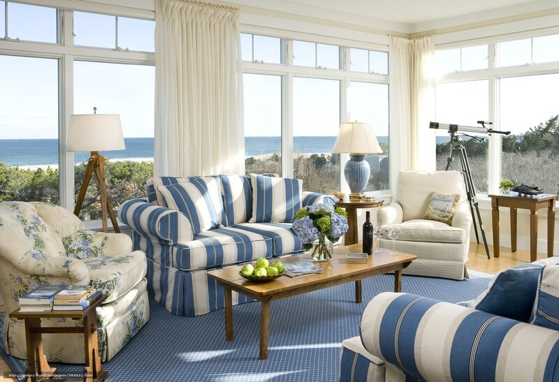 Coastal Living Room — Blue, Serene