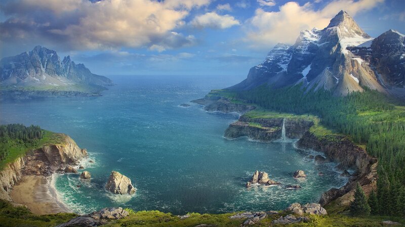 Coastal Mountain Landscape — Blue, Serene