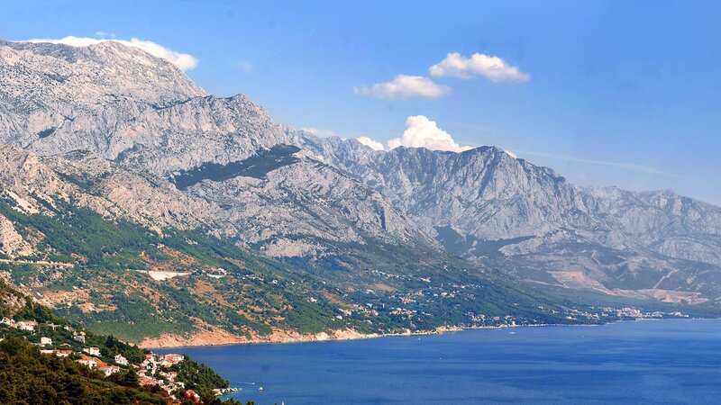 coastal mountains and blue sea