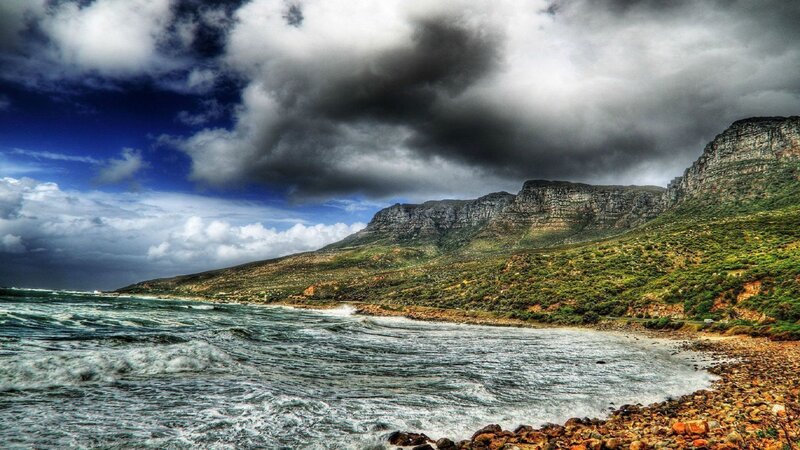 Coastal Mountains and Ocean — Blue, Dramatic, Photograph