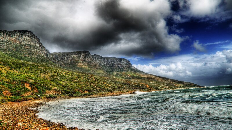 Coastal Mountains and Ocean — Blue, Dramatic