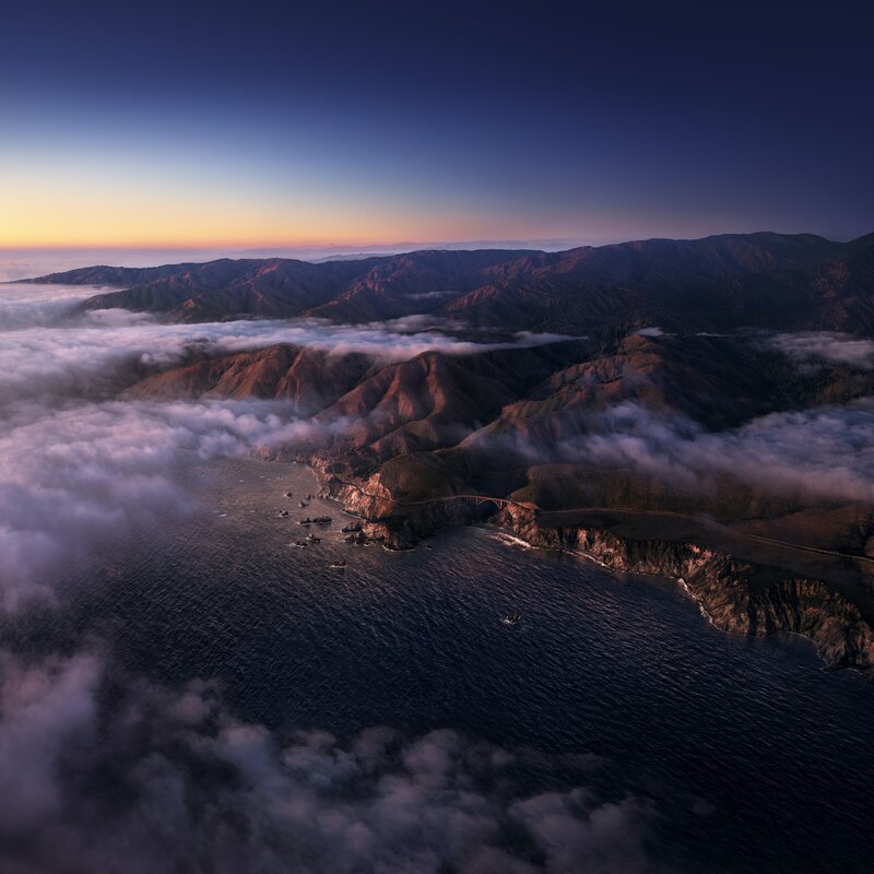 Coastal Mountains at Sunrise — Blue