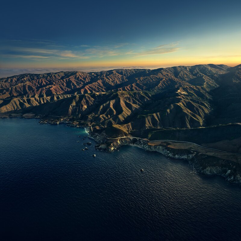 Coastal Mountains at Sunset — Blue