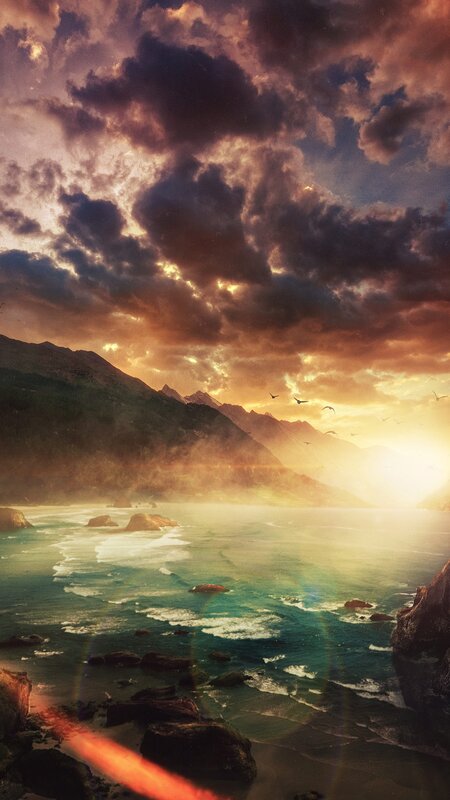 Coastal Mountains at Sunset — Orange