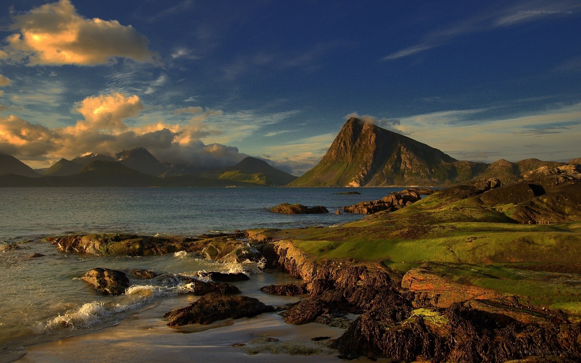 Coastal mountains at sunset