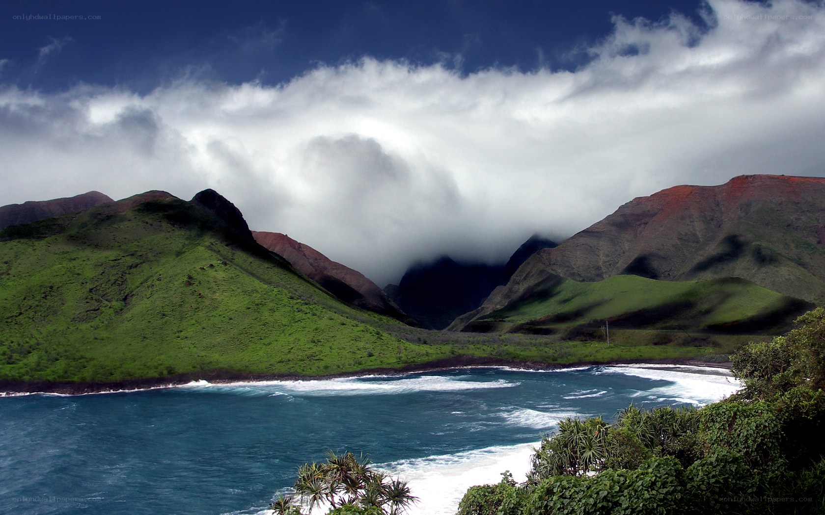 coastal mountains with clouds