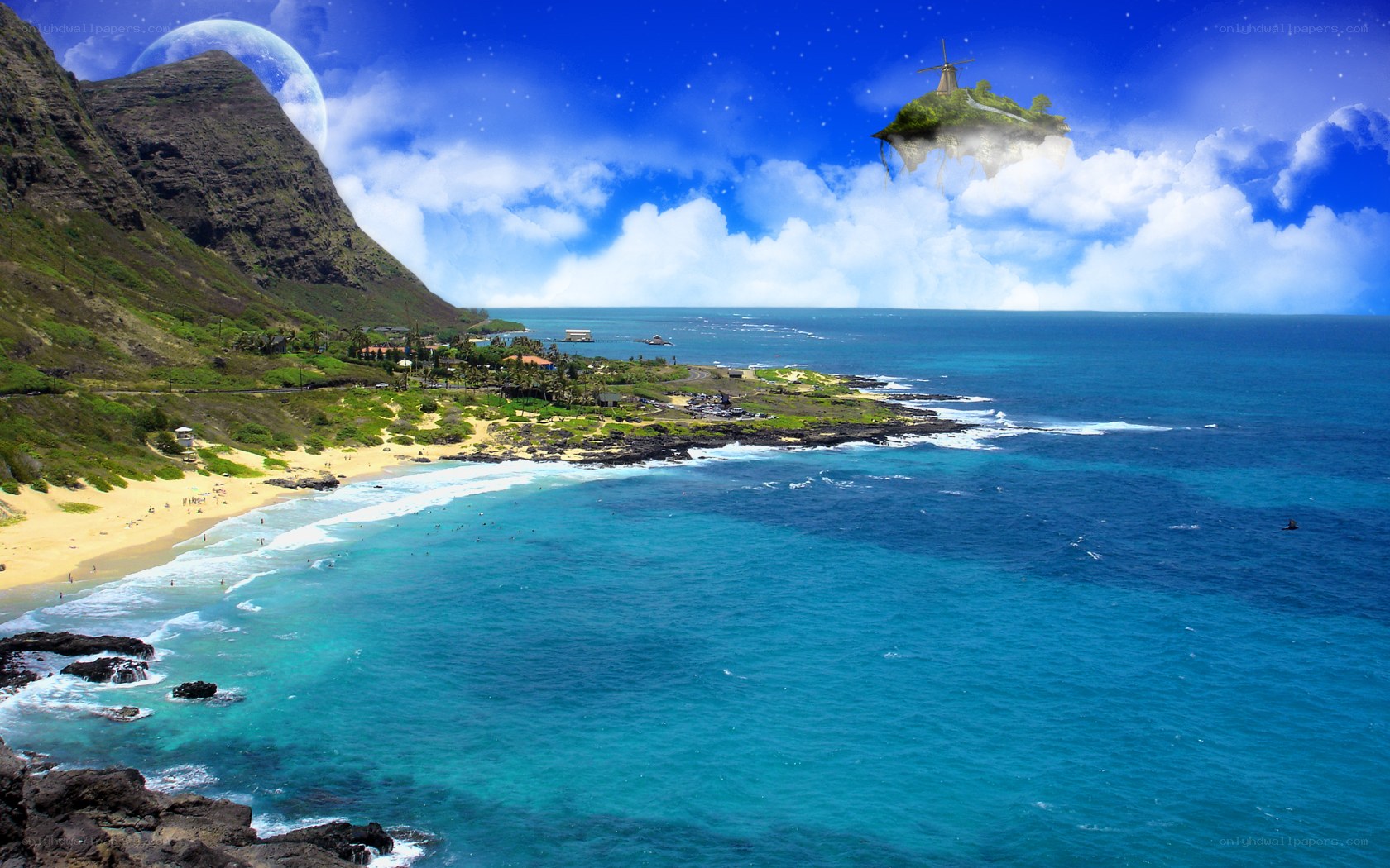 coastal paradise with floating island