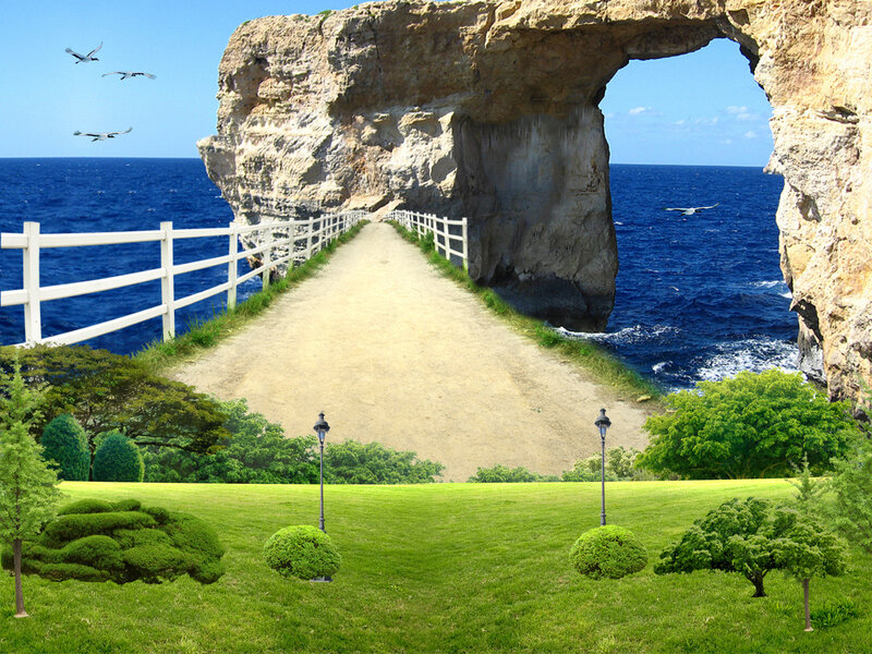 Coastal path through natural arch