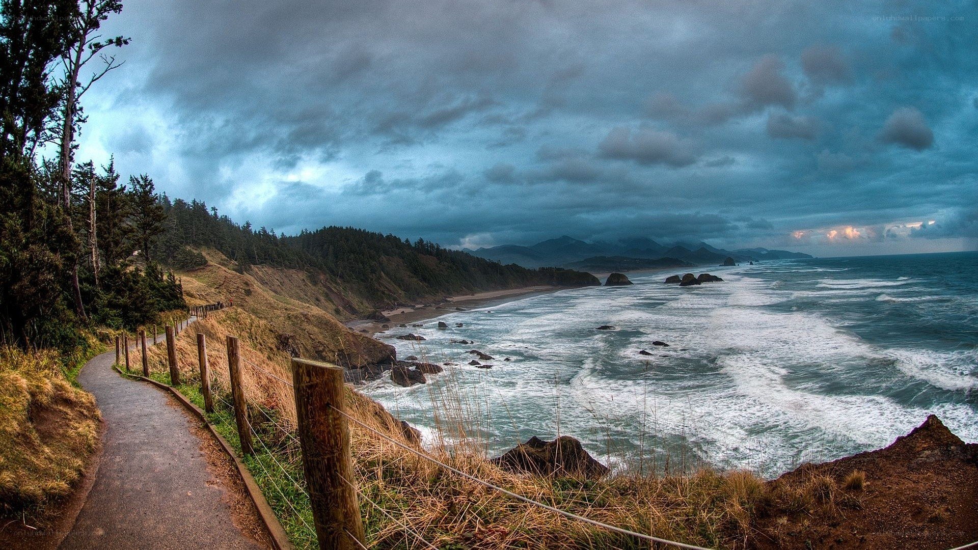 coastal path under stormy sky