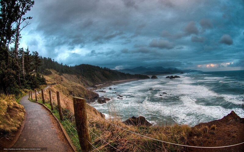 Coastal Path with Ocean — Blue, Dramatic, Sunset