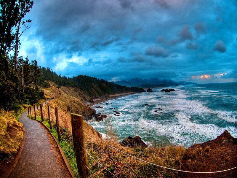 Coastal Path with Ocean — Blue, Dramatic
