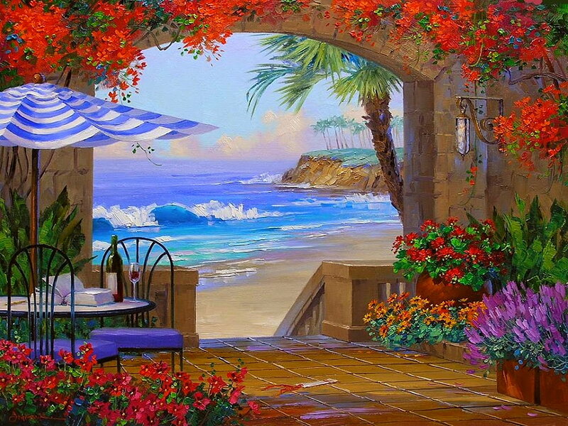 Coastal Patio View — Blue, Serene