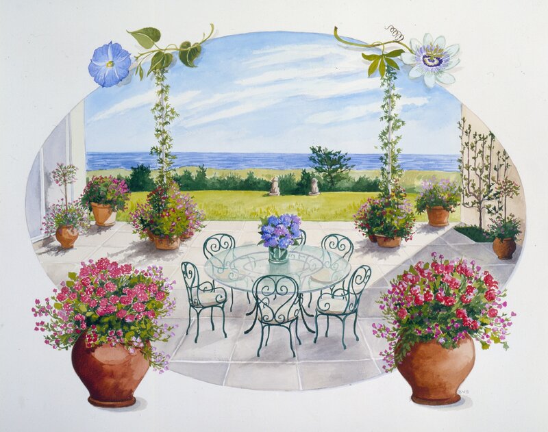Coastal patio with flowers