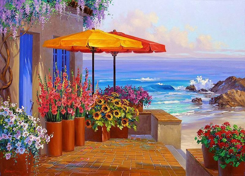 Coastal Patio with Flowers — Yellow