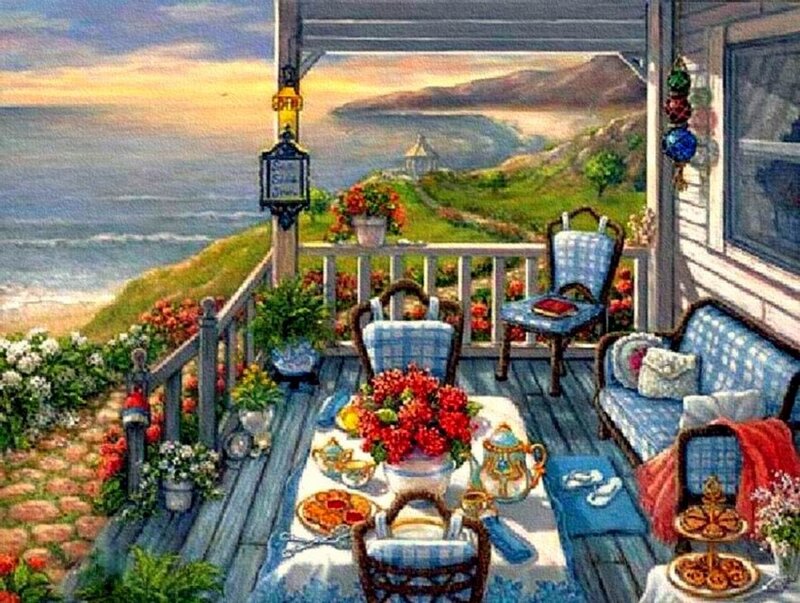 Coastal Porch with Tea Set