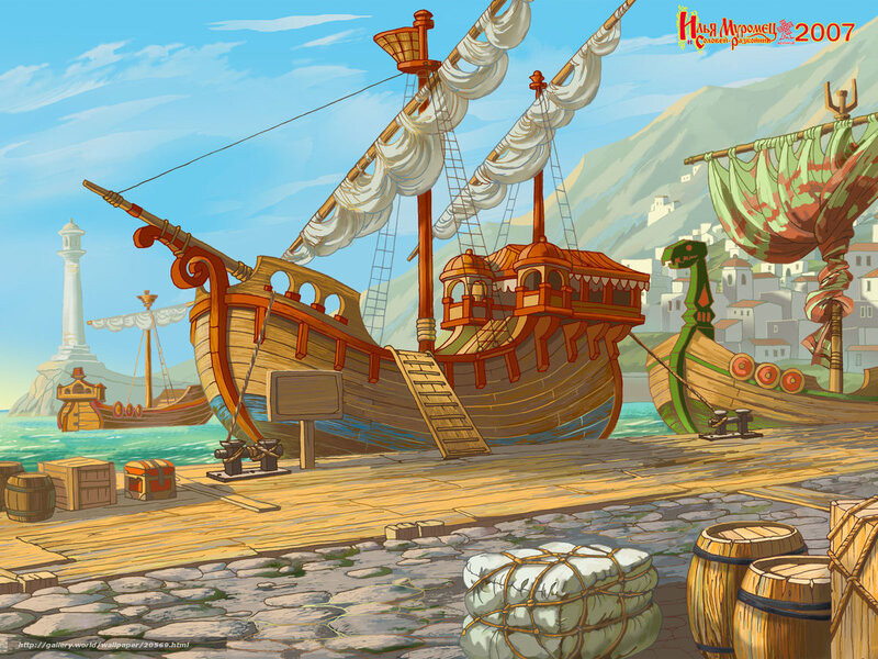 Coastal port with ships