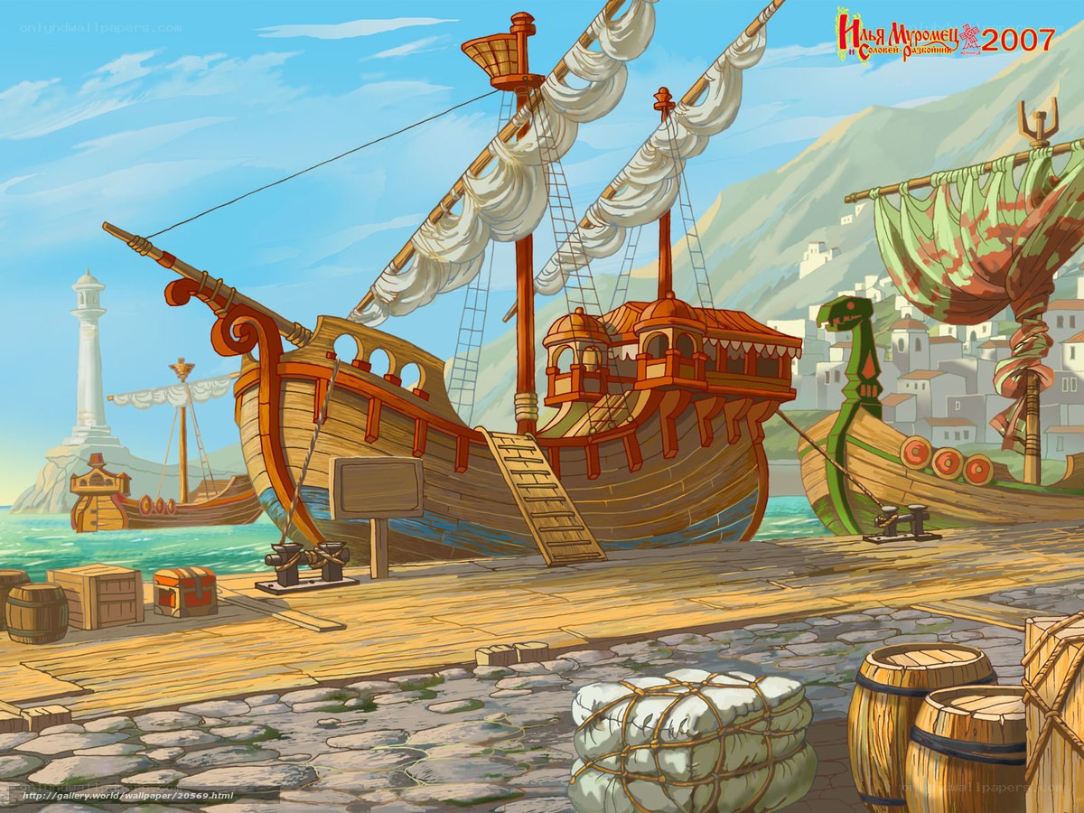 Coastal port with ships