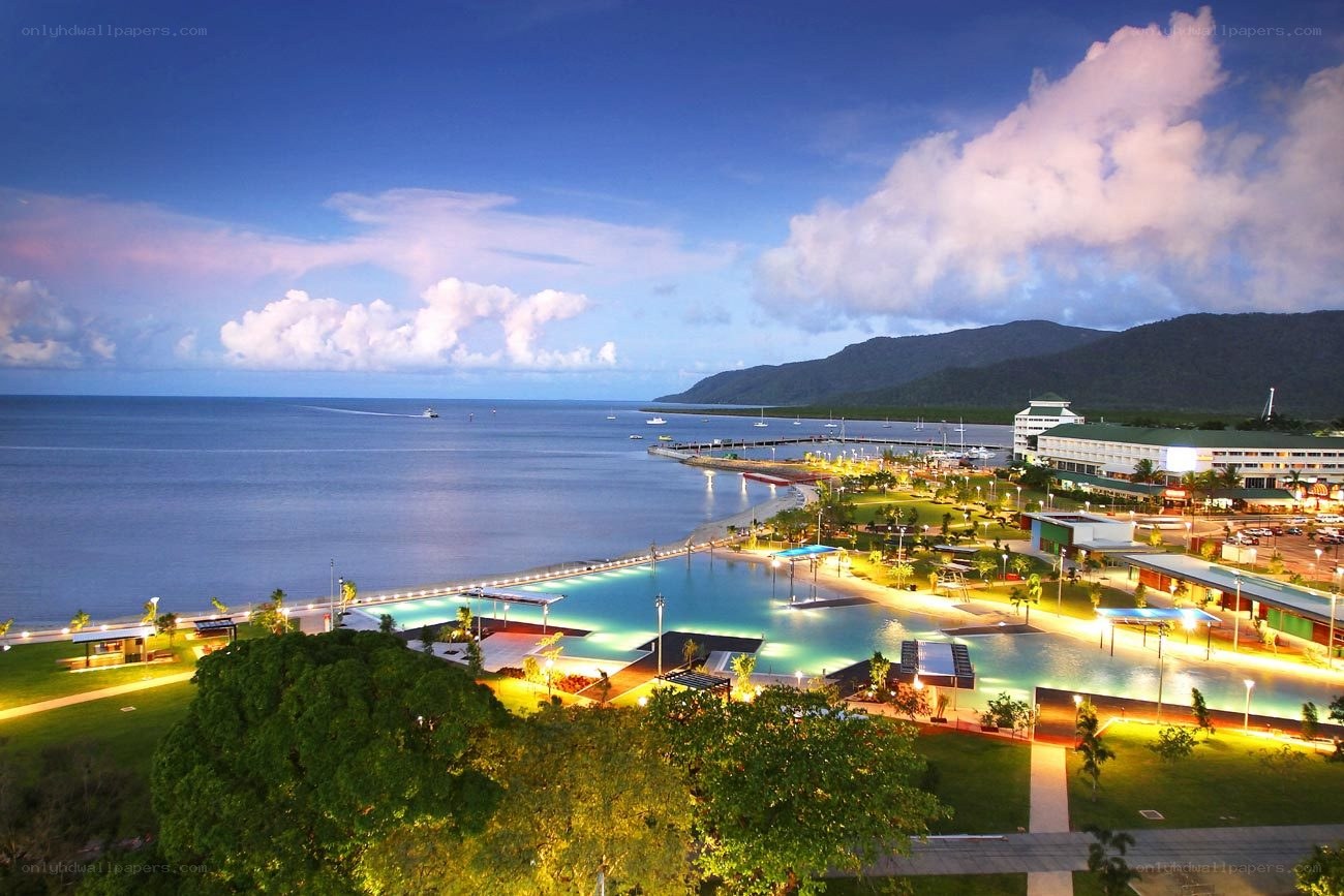 Coastal resort at dusk