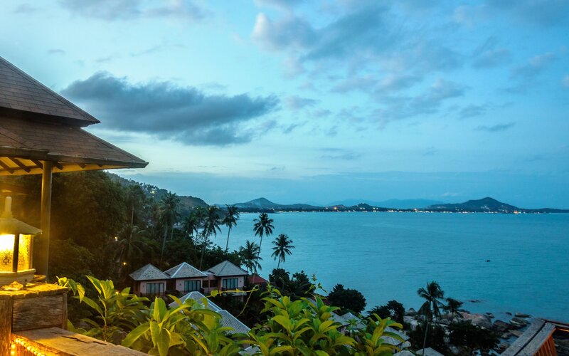 Coastal Resort at Dusk — Blue, Serene
